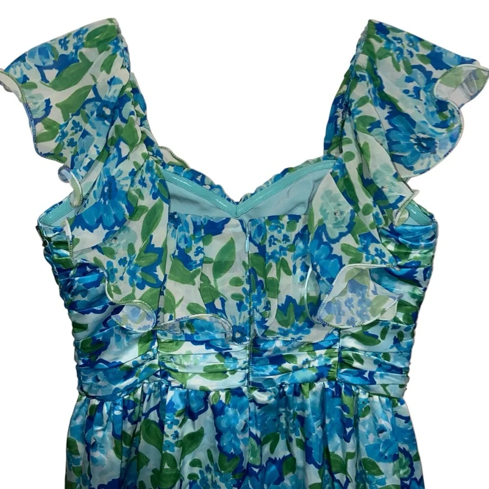 Amur Dress Womens Size 6 Pia Garden Blues Floral Pleated Tiered Midi Cottage - Picture 14 of 16